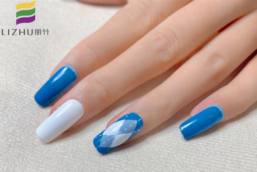 藍色格紋美甲，廣西美甲教學(xué)作品