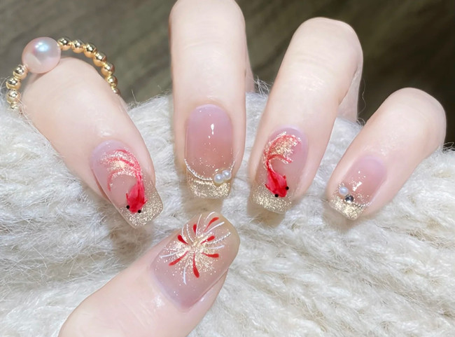 手繪水彩錦鯉美甲教程，廣西美甲課堂示范