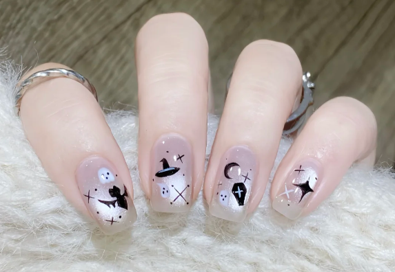 貓眼萬圣節(jié)美甲教程，廣西美甲師教學(xué)